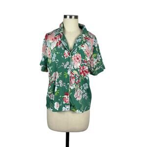 CUPCAKES & CASHMERE‎ Green Floral Print Short Sleeve Pajama Top Women's Size L